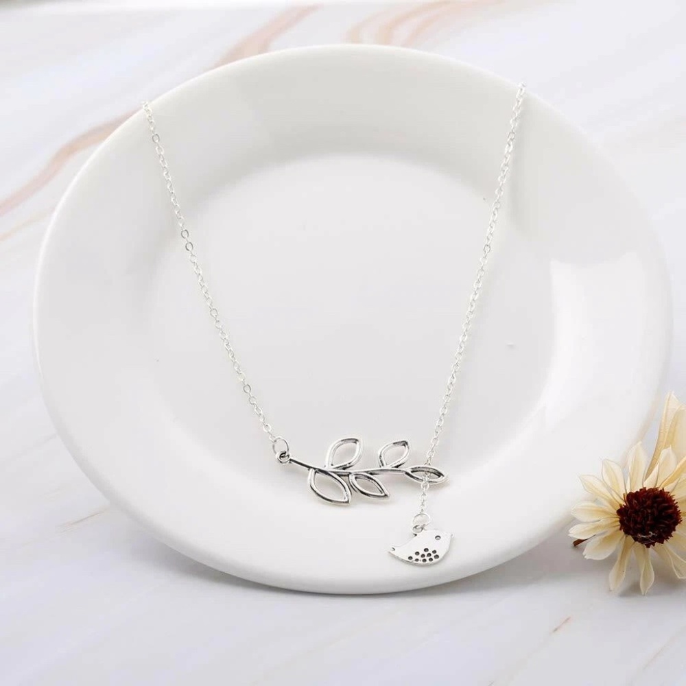 USA Elegant Spring Time Silver Bird and Leaves Lariat Pendant Necklace Jewelry - Picture 11 of 12
